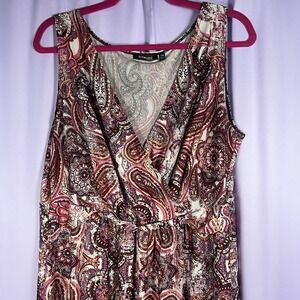 Elementz Pink Multicolored Paisley Maxi Dress Size 2X V-Neck Summer Flowy Boho